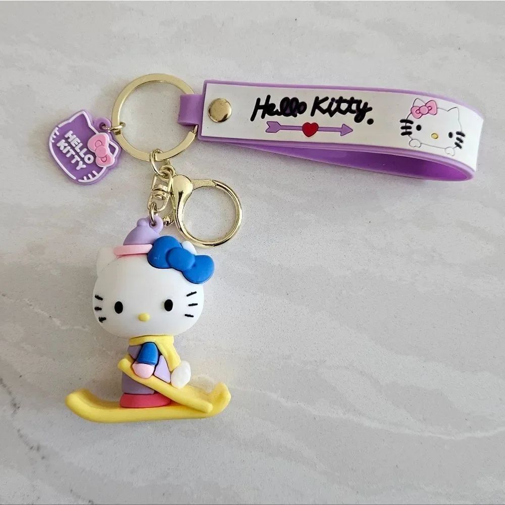 Hello Kitty Skiing Keychain with Blue and Pink Accents